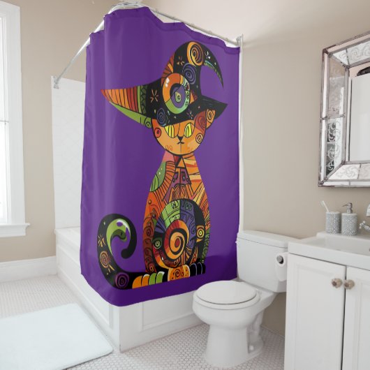 Halloween/mystiek/kat/herfst Douchegordijn (In situ)