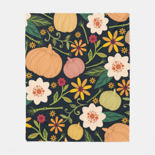 Halloween naadloos patroon met bloemen, pompoenen fleece deken