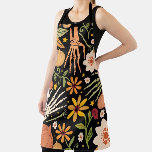 Halloween naadloos patroon met botten en flora schort (Insitu)