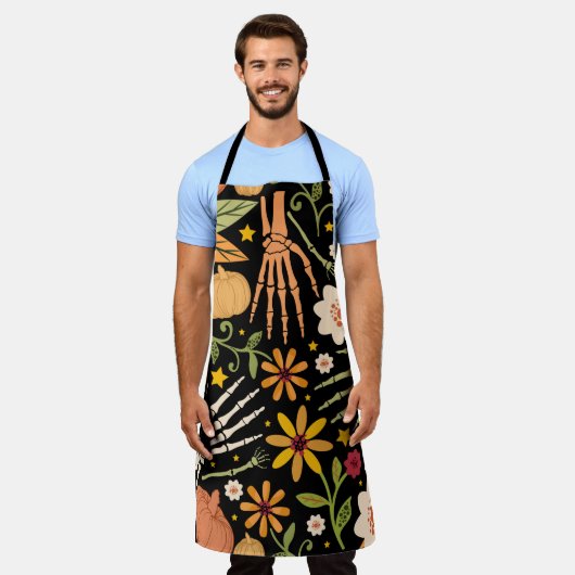 Halloween naadloos patroon met botten en flora schort (Gedragen)