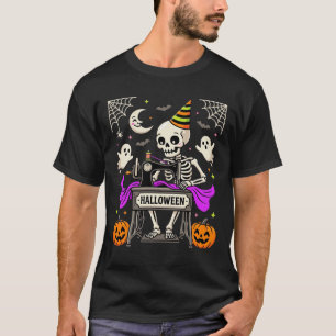 Halloween Naaien Skelet Spookachtige Geest Pompoen T-shirt