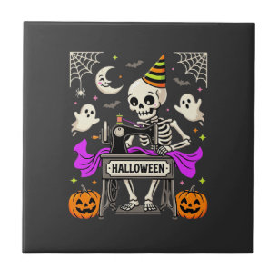 Halloween Naaien Skelet Spookachtige Geest Pompoen Tegeltje