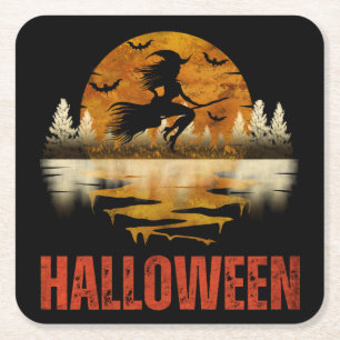 HALLOWEEN NACHT HEKS VIERKANTE KARTONNEN ONDERZETTER