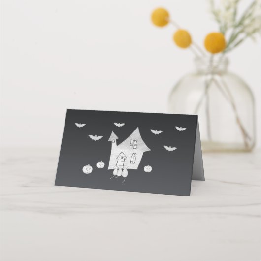 Halloween nacht met spookhuis, vleermuizen, pompoe klantenkaartje (Achterkant)