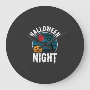 Halloween Nacht Pompoen Boom Vector Grote Klok
