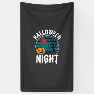 Halloween Nacht Pompoen Boom Vector Spandoek
