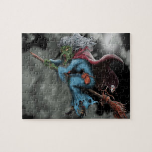 Halloween Nacht Verschrikkelijke Vliegende Heksen  Legpuzzel