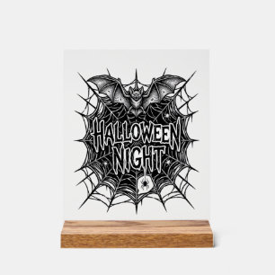 Halloween Nacht Vleermuis Spinnenweb Vintage Shirt Acryl Bord