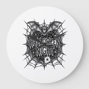 Halloween Nacht Vleermuis Spinnenweb Vintage Shirt Grote Klok
