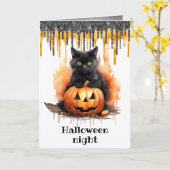 Halloween nacht zwarte kat Kaart (Gele Bloem)
