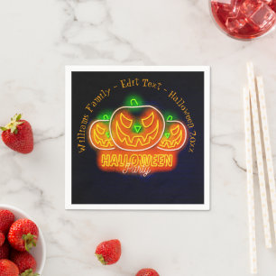 Halloween Name Year 20xx Neon Glow-look Pumpkin Servet
