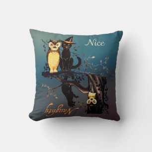 Halloween Naughty ou Nice Coussin - Chat et hibou