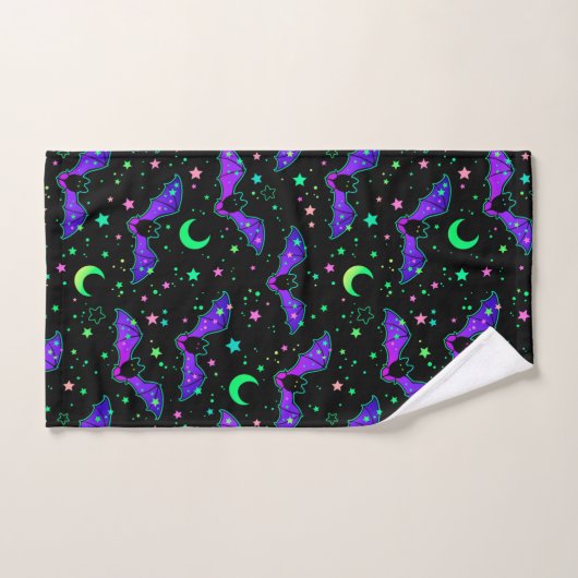 Halloween Neon Bats, Moons and Stars Bath Towel Bad Handdoek (Handdoek)