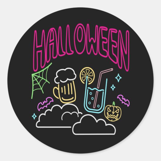 Halloween Neon Glow Kijk Beer Drink Party Ronde Sticker (Voorkant)