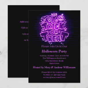 Halloween Neon Glow Kijk Paarse Trick Treparty Kaart