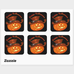 Halloween Neon Glow Kijk Pumpkin Party Vierkante Sticker