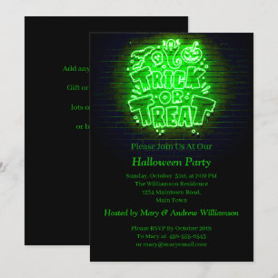 Halloween Neon Glow-look Green Trick Treparty Kaart