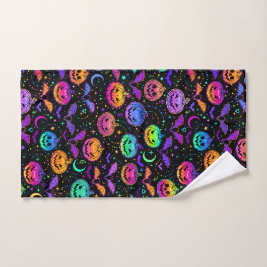 Halloween Neon Jack-O-Lantern, vleermuizen en ster Bad Handdoek (Handdoek)