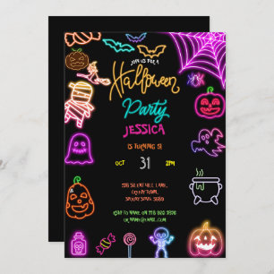 Halloween Neon Kids Verjaardagsfeest Glow Dark Kaart