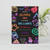 Halloween Neon Kids Verjaardagsfeest Glow Dark Kaart (Staand voorkant)