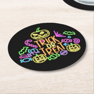 Halloween Neon Let Trick Treat Snoep Party Ronde Kartonnen Onderzetter