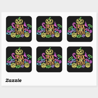 Halloween Neon Let Trick Treat Snoep Party Vierkante Sticker