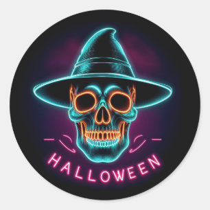 Halloween neonschedel ronde sticker