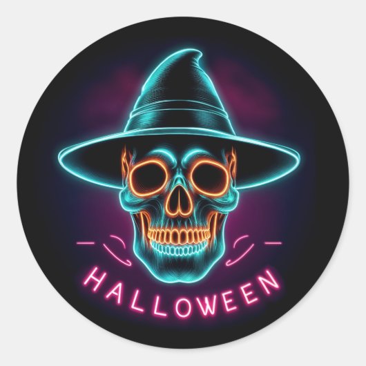 Halloween neonschedel ronde sticker (Voorkant)