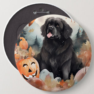 Halloween Newfoundlander Met Pompoenen Eng Ronde Button 6,0 Cm