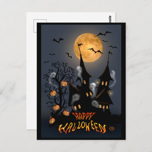 Halloween Night Hauning Vampire Castle briefkaart (Voorkant / Achterkant)