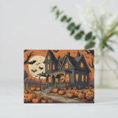 Halloween Night Haunted House of Horror Feestdagenkaart (Staand voorkant)