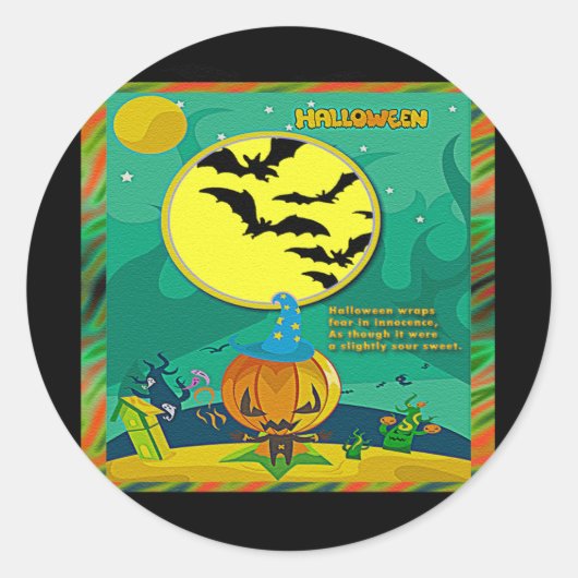 Halloween Night Jack o' Lantern Wizard Scene Ronde Sticker (Voorkant)