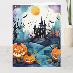 Halloween Night Jack O'Lanterns Bats Moon Ghost Kaart