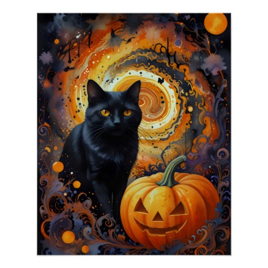 Halloween Night Magic - Kat en pompoen Perfect Poster (Voorkant)