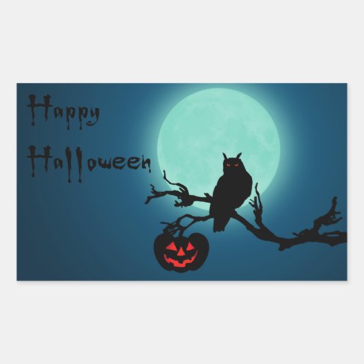 Halloween Night Pumpkin Owl Rechthoekige Sticker (Voorkant)