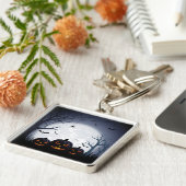 Halloween Night with Pumpkin & fly Bats Sleutelhanger (Zijkant)