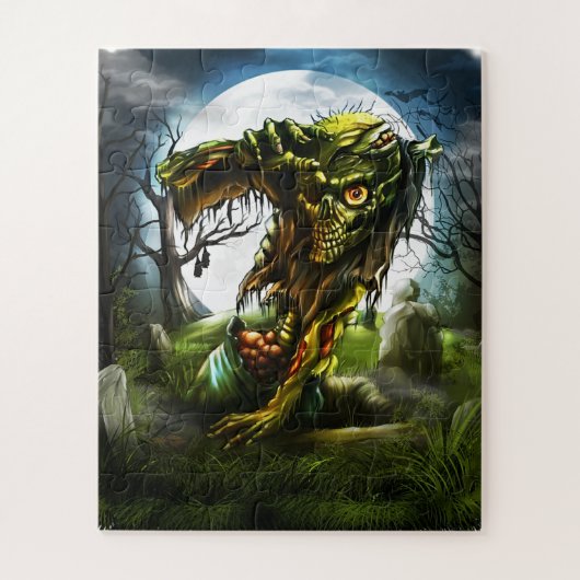 Halloween Night Zombie Rising Full Moon Graveyard Legpuzzel (Verticaal)