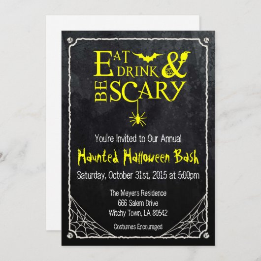 Halloween nodiging eet Drink en is eng Kaart (Voorkant / Achterkant)