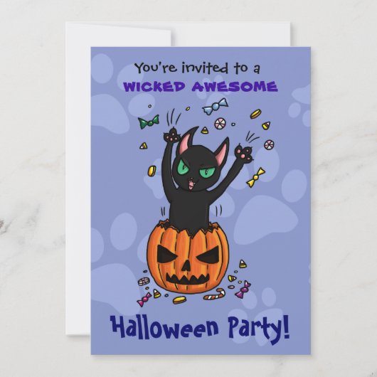 Halloween nodigt zwarte kat uit die van pompoen sp kaart (Voorkant)