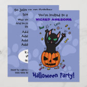 Halloween nodigt zwarte kat uit die van pompoen sp kaart (Voorkant / Achterkant)