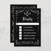 Halloween noir blanc gothique 3.5x5 MENU RSVP (Devant / Derrière)