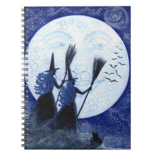 Halloween notebook, man in de maan, heksen notitieboek