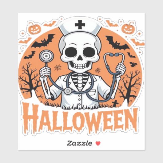 Halloween Nurse skeleton Essential T-Shirt_1 Sticker (Vel)