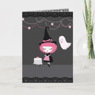 Halloween (of Verjaardag) Roze Schattigee Heksenka Kaart