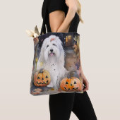 Halloween Old English Sheepdog with Pumpkins Scary Draagtas (Dichtbij)