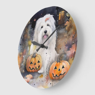 Halloween Old English Sheepdog with Pumpkins Scary Grote Klok