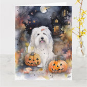 Halloween Old English Sheepdog with Pumpkins Scary Kaart (Gele Bloem)