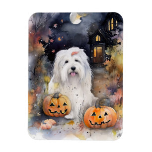 Halloween Old English Sheepdog with Pumpkins Scary Magneet