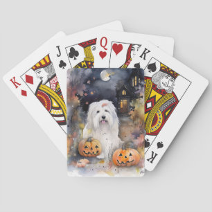 Halloween Old English Sheepdog with Pumpkins Scary Pokerkaarten