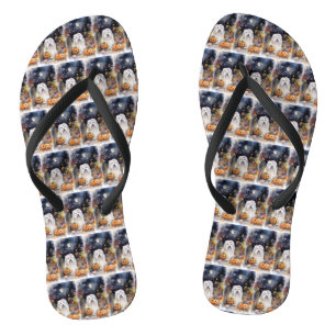 Halloween Old English Sheepdog with Pumpkins Scary Teenslippers